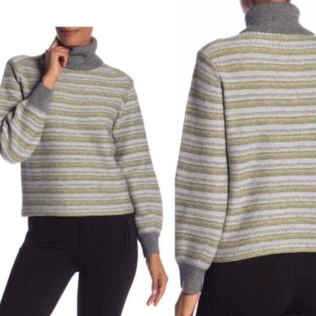 Vince Gray Fair Isle Wool Cashmere Blend Turtleneck Sweater Medium